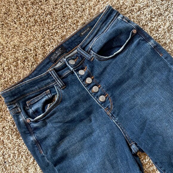 Judy Blue High Waisted Skinny Jeans Size 30 Exposed Button Fly Raw Hem JB82318DK - Picture 2 of 8